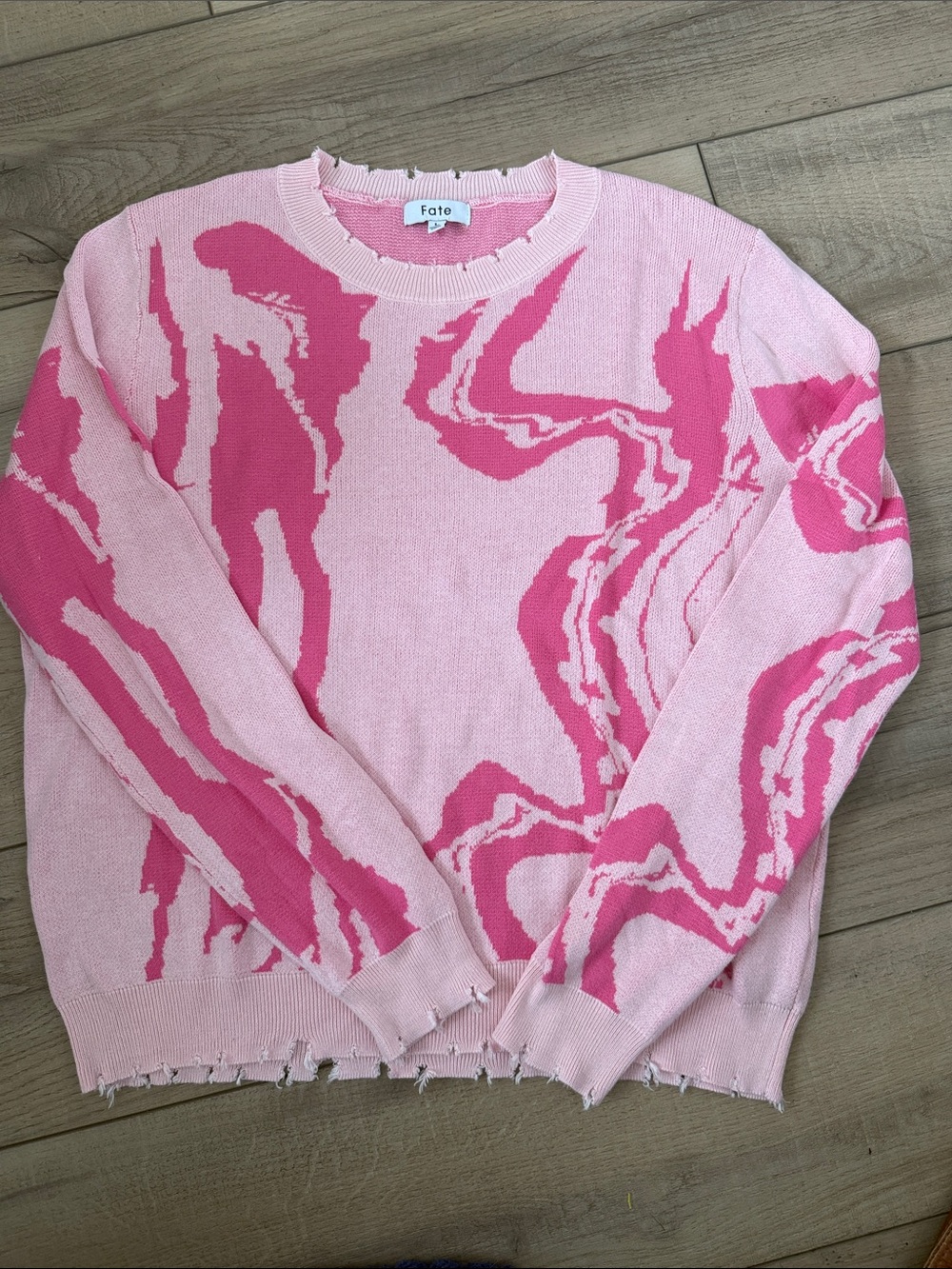 Fate Pink Marble-Print Knit Sweater